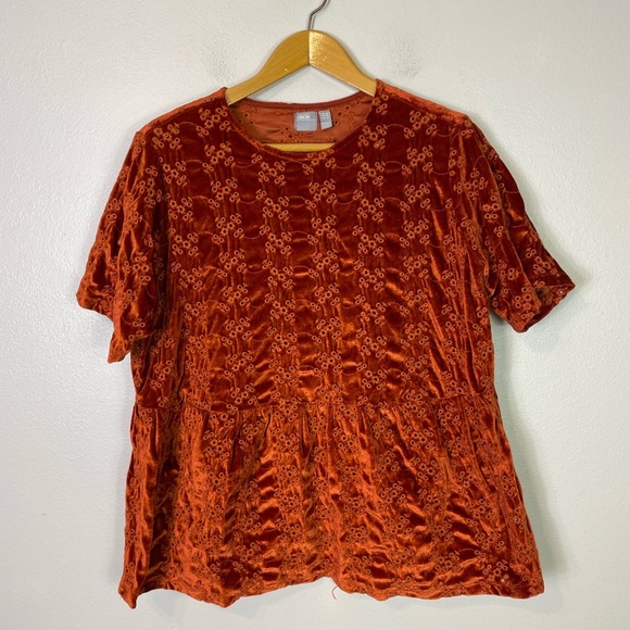 ASOS Design Women’s Smock Top Blouse Shirt Size 14 In Velvet Broidery Rust - Picture 2 of 8